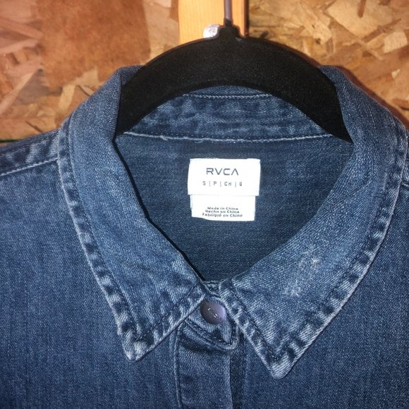 RVCA Denim Snap Button Faded Distressed Workwear Shirt XS - Picture 2 of 13